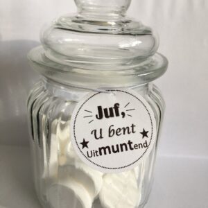 Glazen snoeppot juf/meester